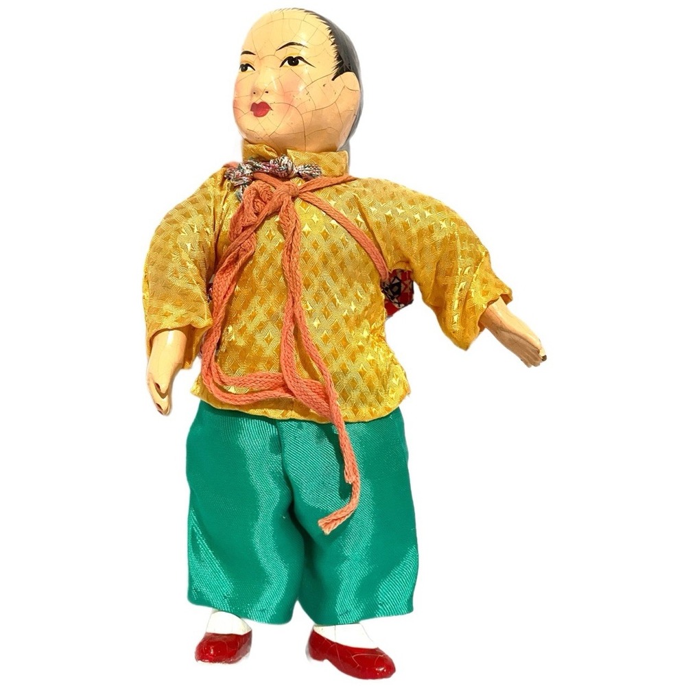 Vintage Japanese Composition Doll Hand Painted Silk Costume‎ Folk Art